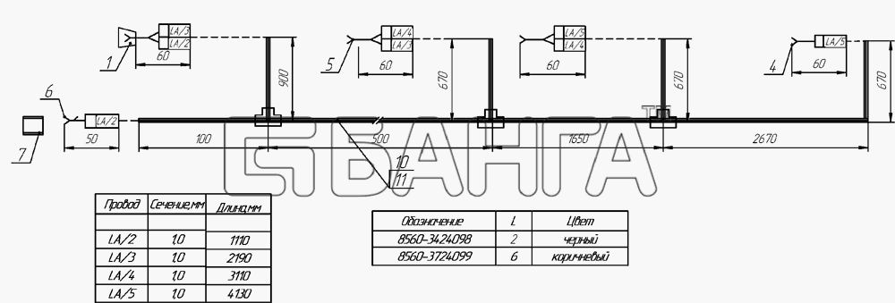 НефАЗ НефАЗ-8560 (2008) Схема Жгут проводов боковых габаритных фонарей